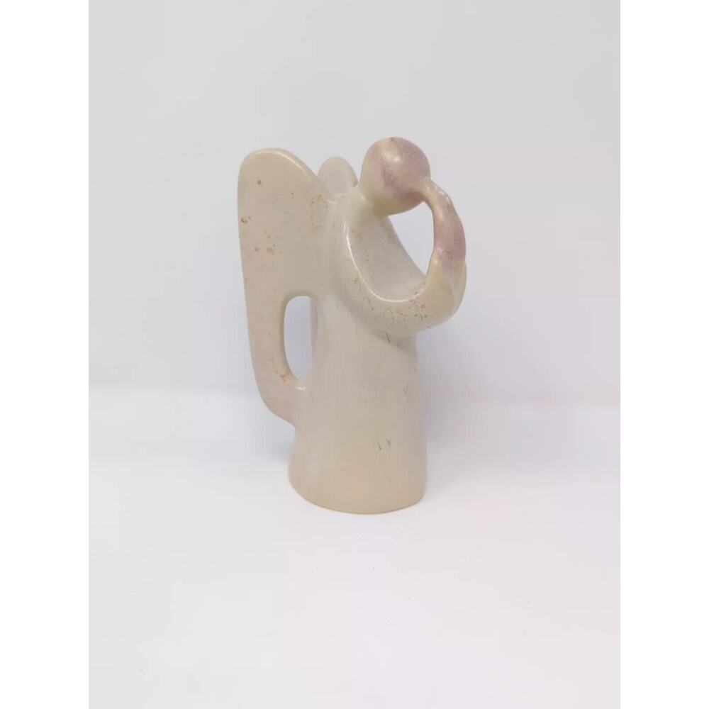 Carved Soapstone Statue Angel Praying Abstract Art Stone Figurine Modern 7" x 5"